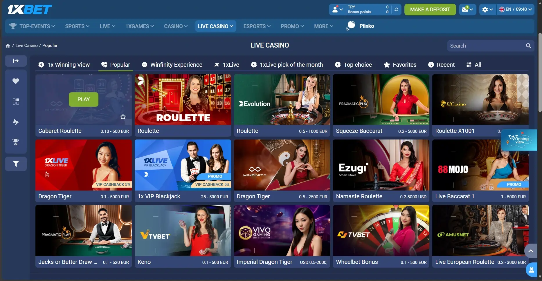 live casino games catalog