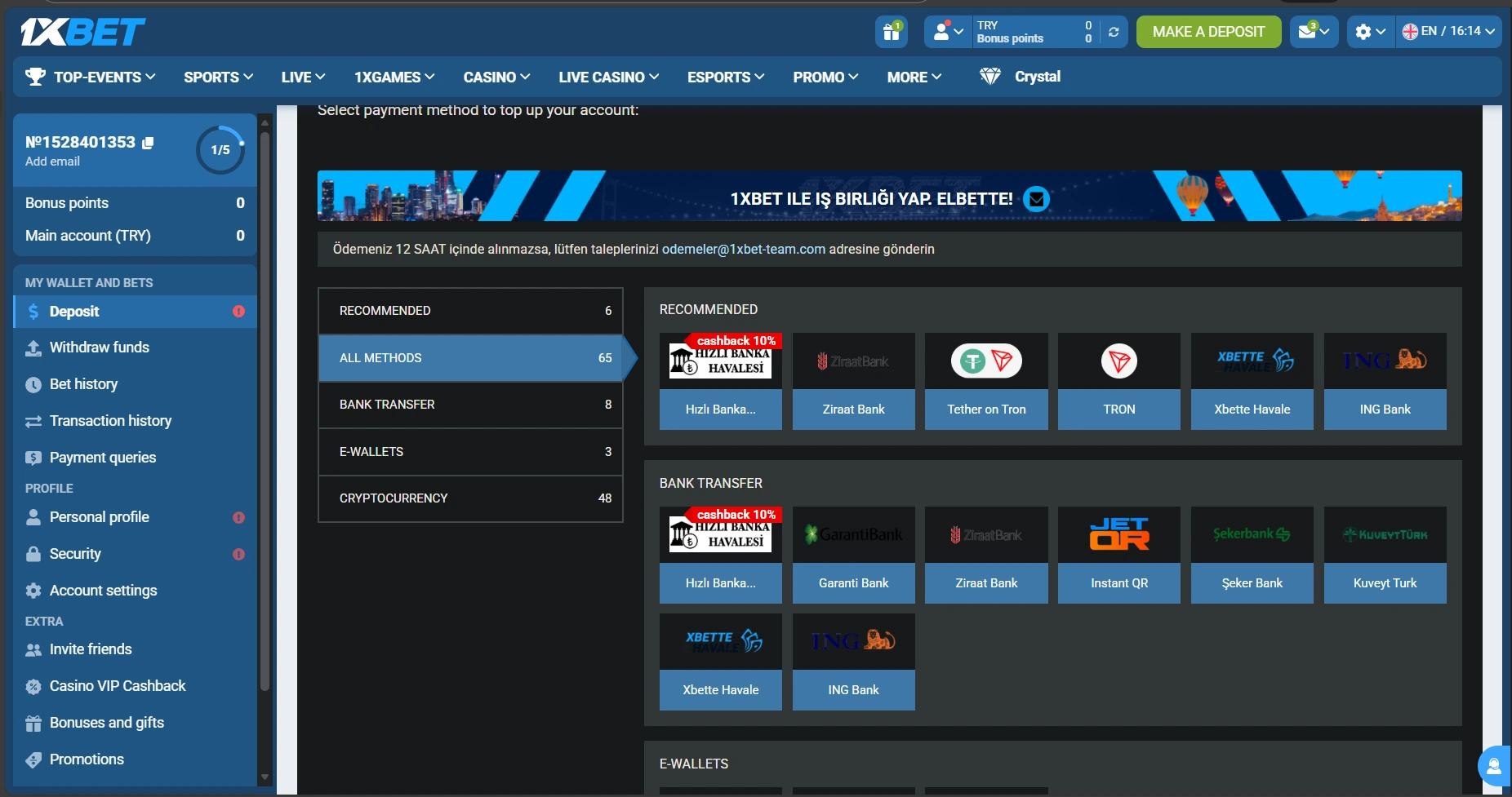 1xBet deposit options for basketball betting